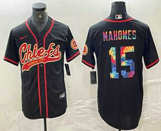Men%27s Kansas City Chiefs #15 Patrick Mahomes Black Multi Color With Patch Cool Base Stitched Baseball Jersey->detroit lions->NFL Jersey